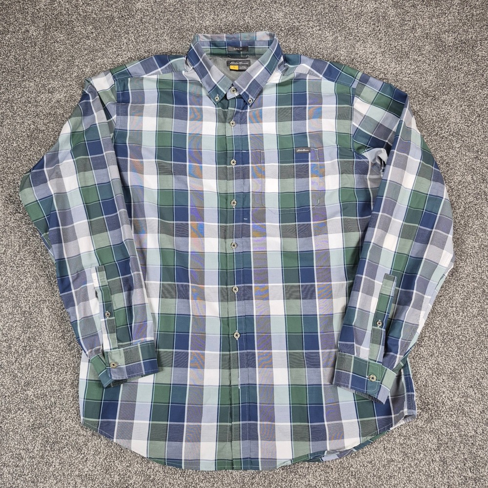 Eddie Bauer Travex Shirt Mens XLT Plaid Classic Fit Long Sleeve Button Down
